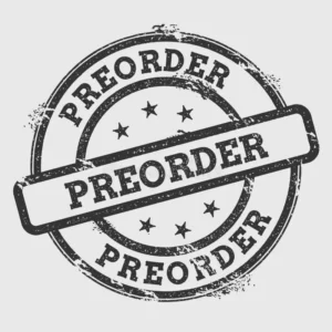 An image of a stamp that says "preorder"